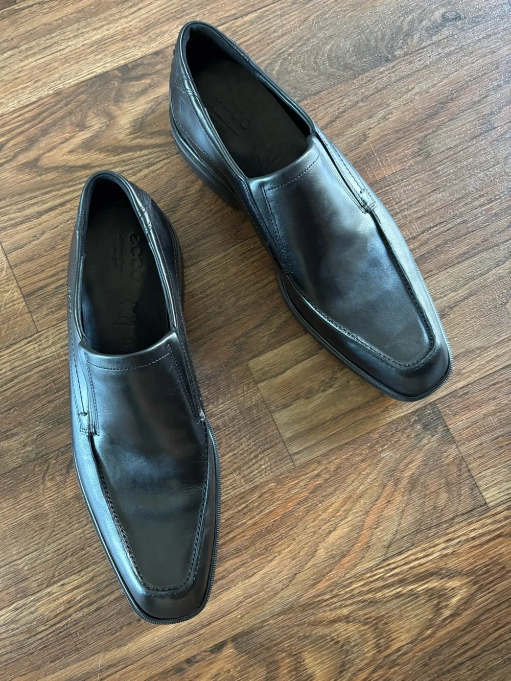 ECCO Windsor Apron Toe Leather Slip-On Loafers - Black 48- 14/14.5